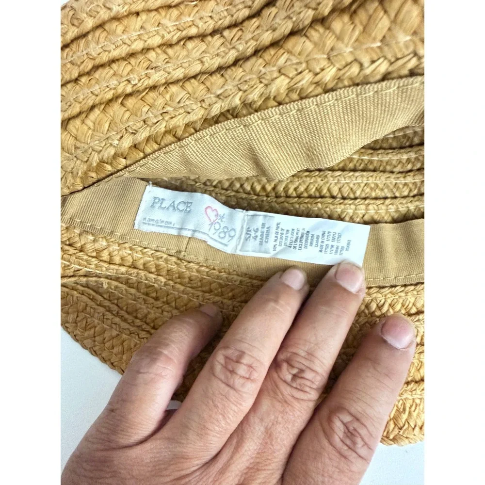 The Children's Place Girls Straw Fedora Hat Tan Beaded Band S/P 4-6 Summer Hat